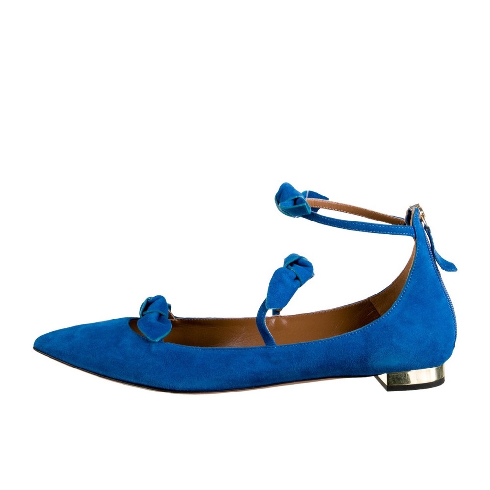 Aquazzura Blue Pointed-Toe Flats with Ankle Strap